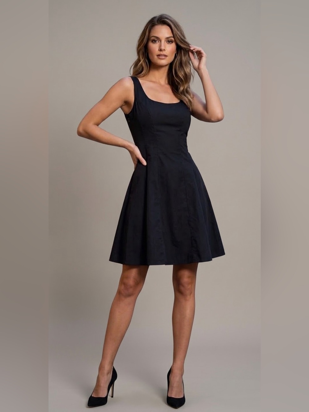 NWT Theory Black Sleek Poplin Seam Flare Dress Size 2 LBD